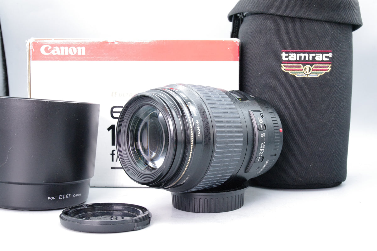 Canon EF 100mm f2.8 Macro USM Lens Box Hood Tamrac Pouch Excellent