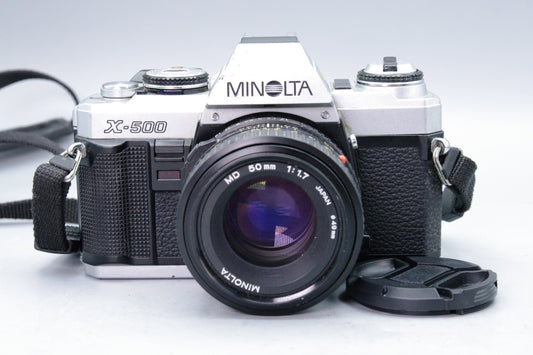 Minolta X-500 35mm SLR + MD 50mm f/1.7 Lens  – VGC – Manual & Auto Modes