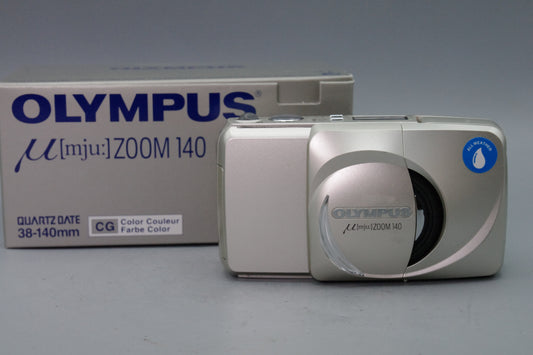 Olympus MJU Zoom 140 Champagne 35mm Film Camera – Tested – Boxed