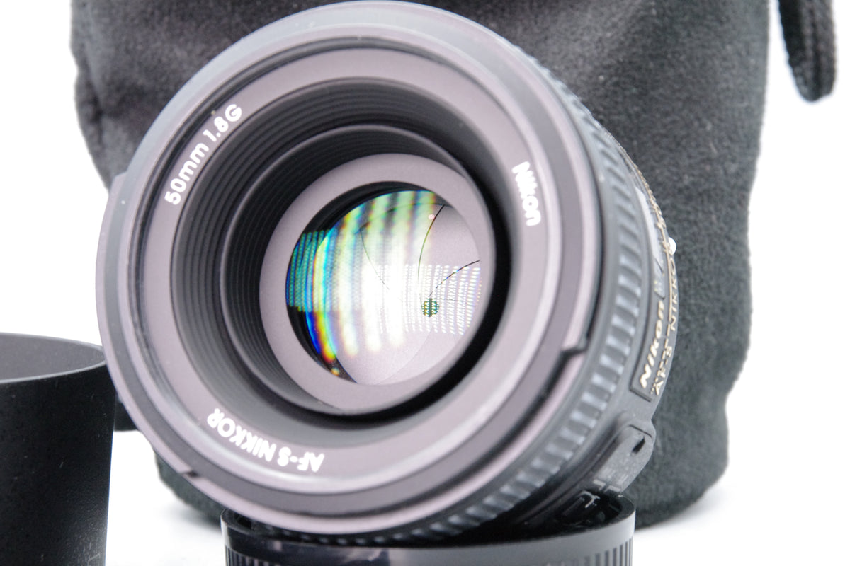 Nikon AF Nikkor 50mm f/1.8G Lens – Excellent Condition – Caps + Hood