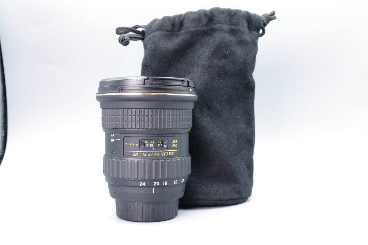 Tokina AT-X PRO SD 12-24mm f4 IF DX Nikon Mount Lens Pouch Caps Excellent