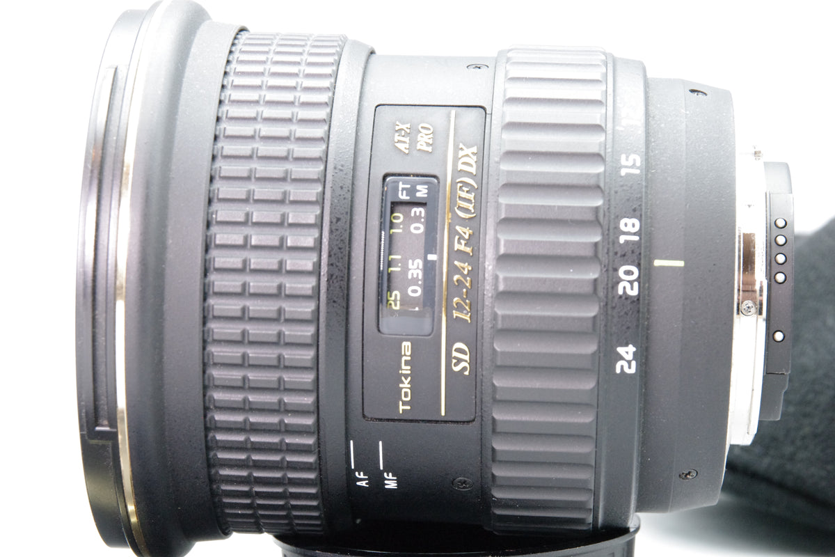 Tokina AT-X PRO SD 12-24mm f4 IF DX Nikon Mount Lens Pouch Caps Excellent