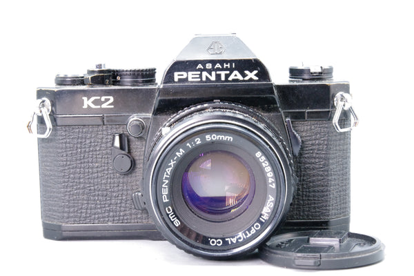 Asahi Pentax K2 Black 35mm SLR with SMC Pentax-M 50mm f2 Lens Eyecup Very Good