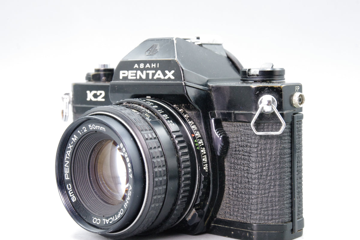 Asahi Pentax K2 Black 35mm SLR with SMC Pentax-M 50mm f2 Lens Eyecup Very Good