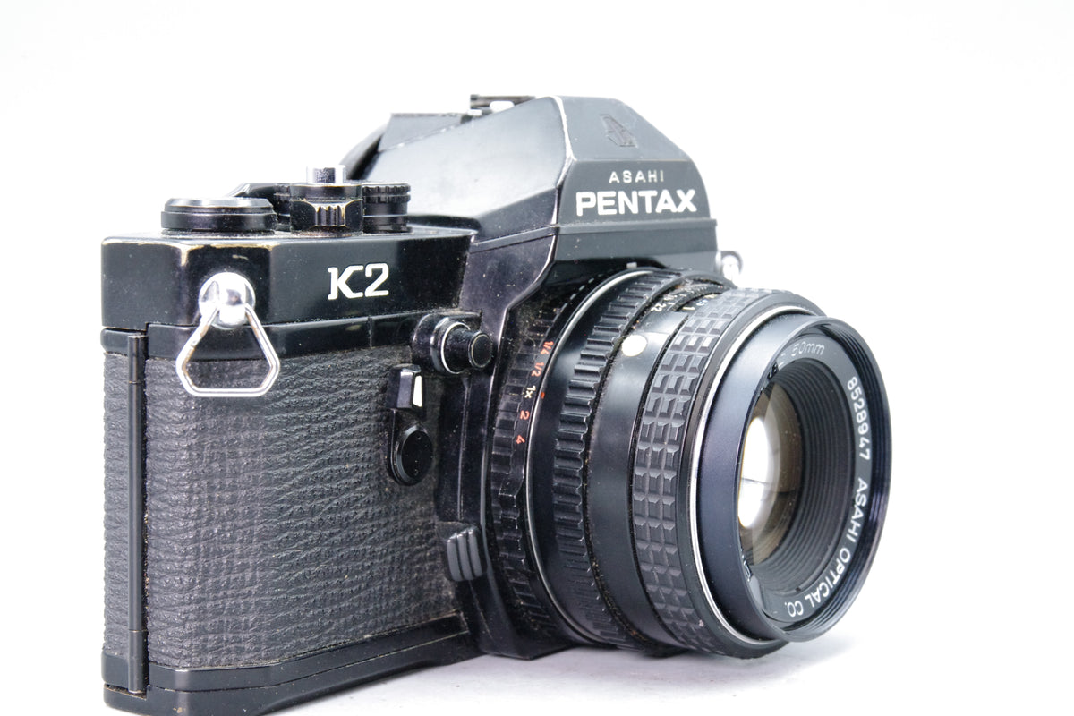 Asahi Pentax K2 Black 35mm SLR with SMC Pentax-M 50mm f2 Lens Eyecup Very Good