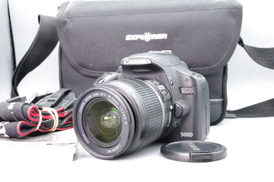 Canon EOS 500D 15.1MP Digital SLR with EF-S 18-55mm IS Lens Bag Manual Set Good