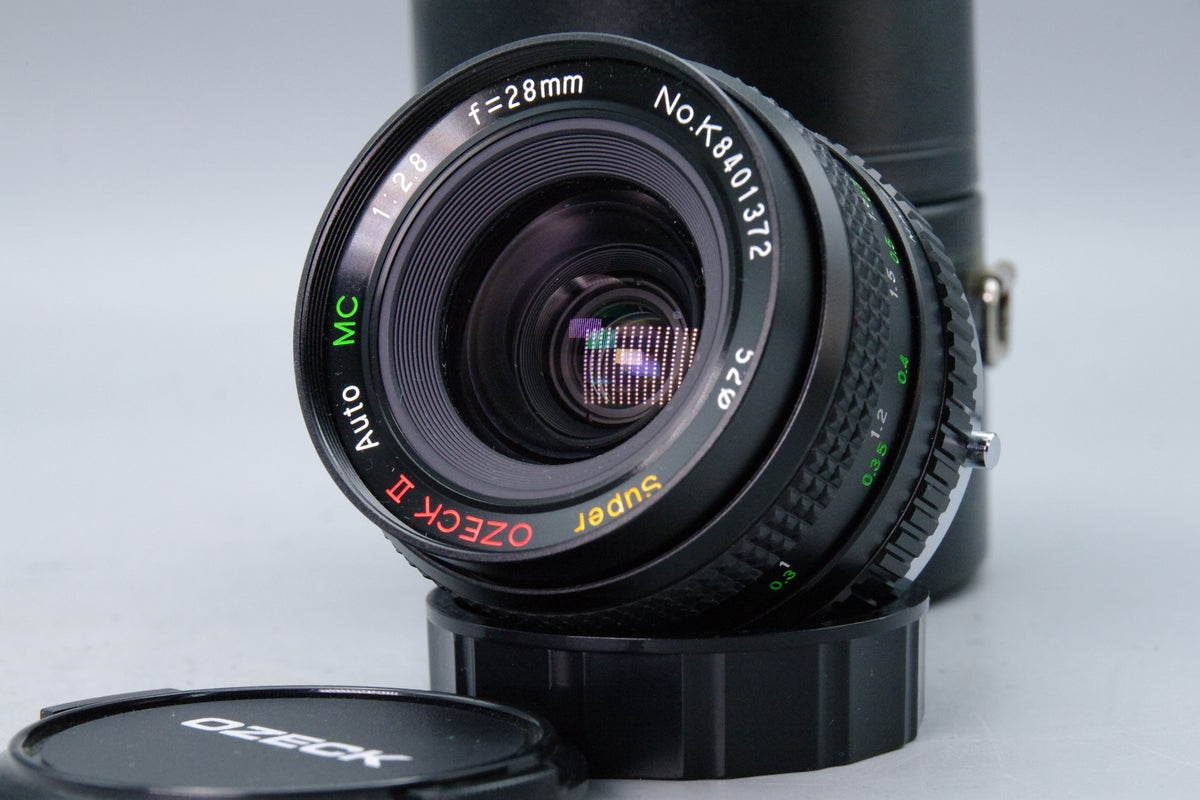 Super OZECK II Auto MC 28mm f2.8 Macro Lens Olympus OM Mount Case Caps Excellent