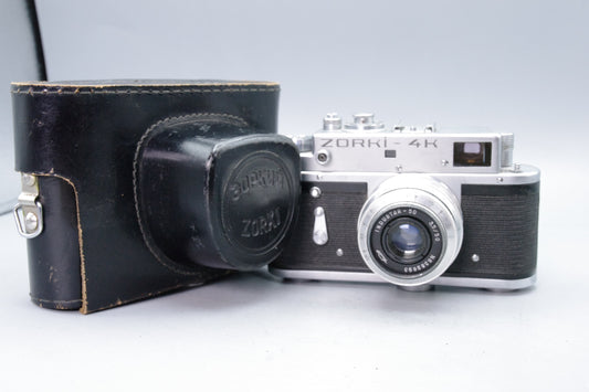 Zorki‑4K 35mm Rangefinder + Industar‑50 50mm f/3.5 Lens – Case – VGC