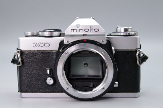 Minolta XD 35mm SLR Camera Body Chrome Dual AE Mode Tested Excellent