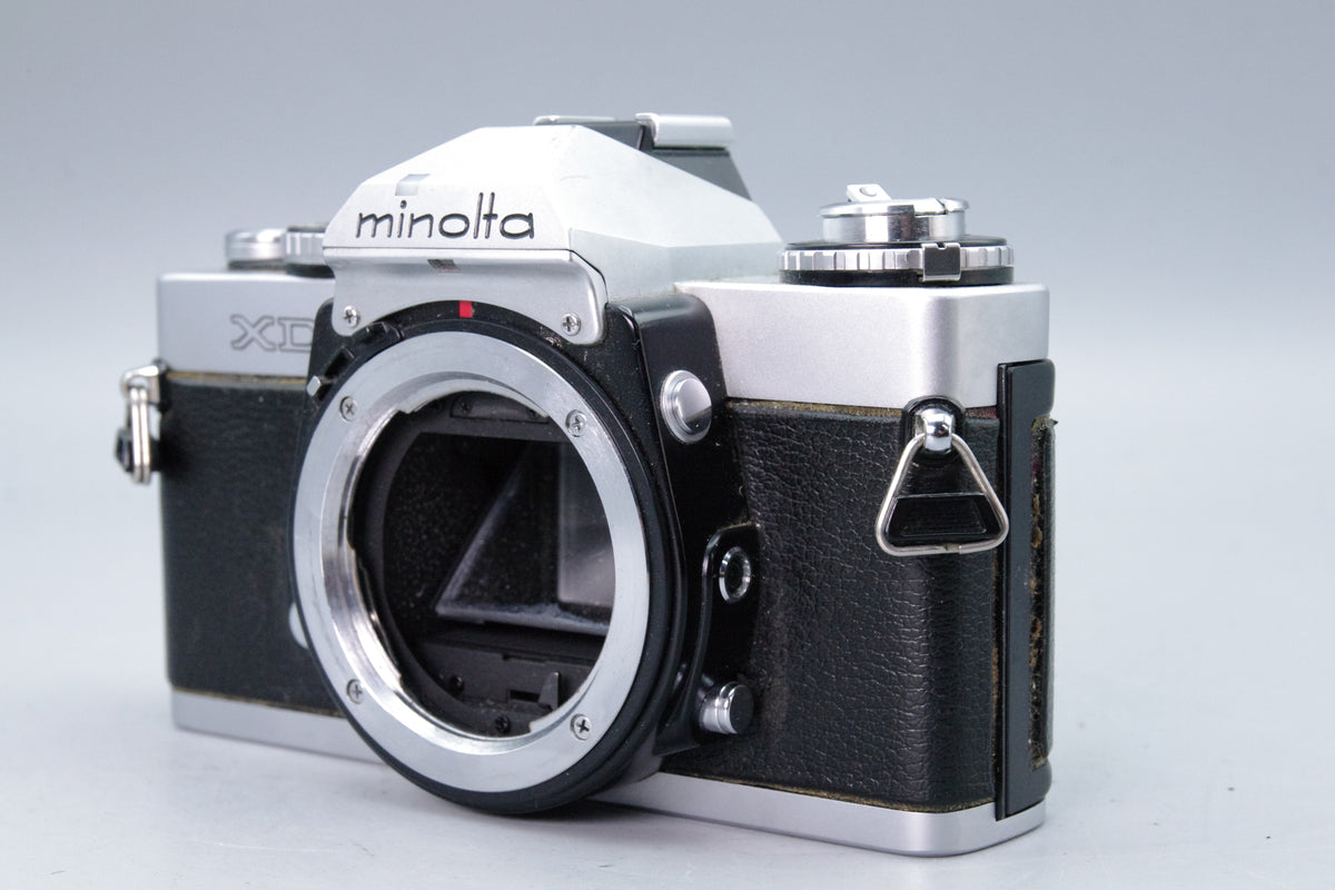 Minolta XD 35mm SLR Camera Body Chrome Dual AE Mode Tested Excellent