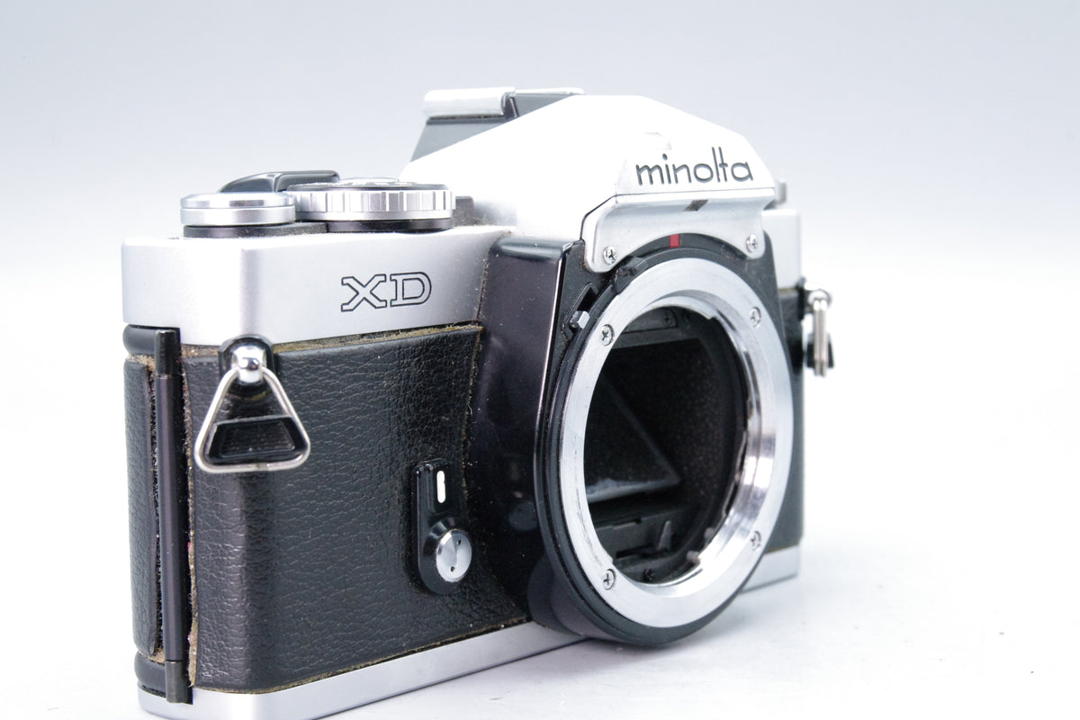 Minolta XD 35mm SLR Camera Body Chrome Dual AE Mode Tested Excellent