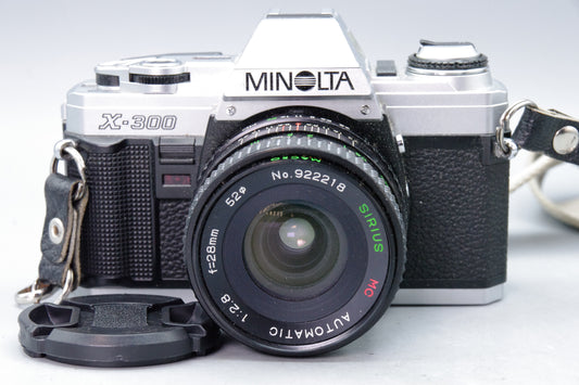 Minolta X‑300 35mm SLR with Sirius 28mm f/2.8 Lens – Tested & Working – Excellent