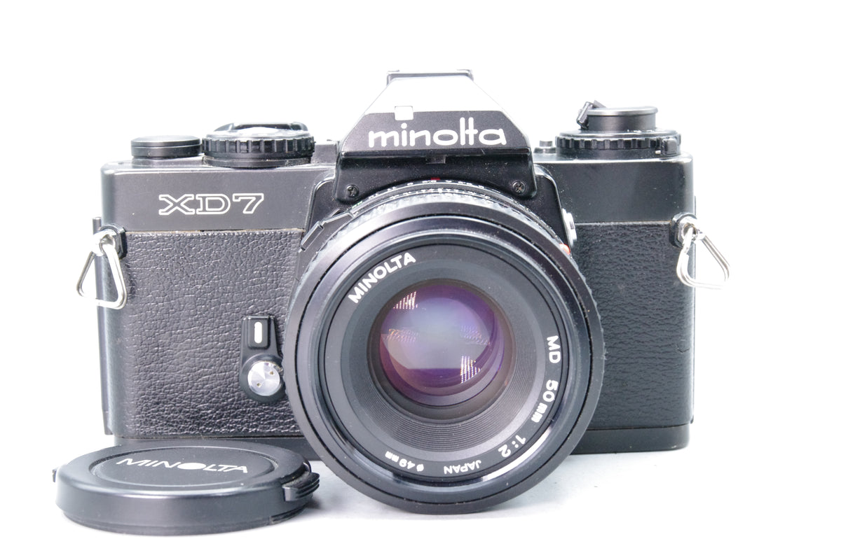 Minolta XD7 35mm SLR Camera Black with Minolta MD 50mm f2 Lens Tested Excellent