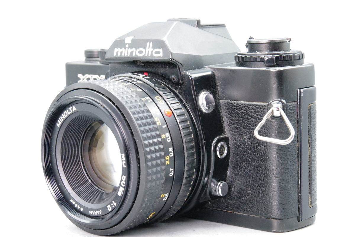 Minolta XD7 35mm SLR Camera Black with Minolta MD 50mm f2 Lens Tested Excellent
