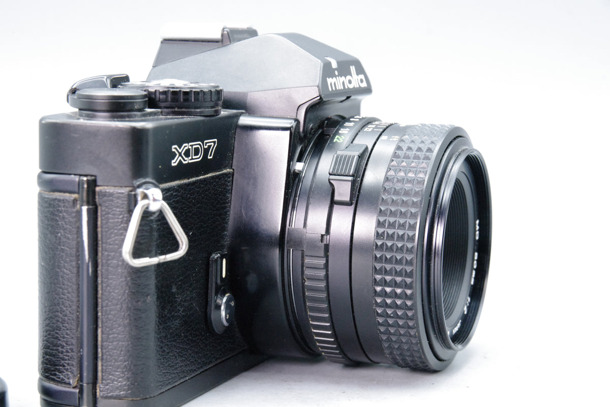 Minolta XD7 35mm SLR Camera Black with Minolta MD 50mm f2 Lens Tested Excellent