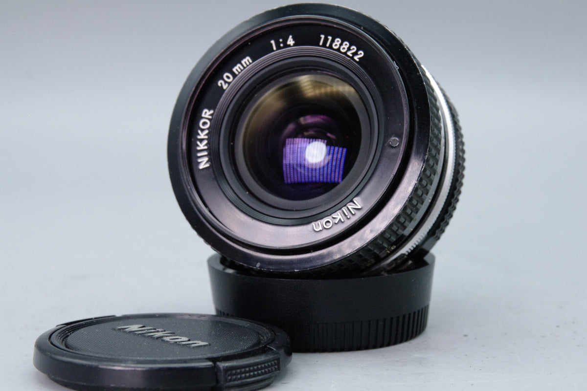 Nikon Nikkor 20mm f4 AI Ultra Wide Angle Prime Lens F Mount Caps Very Good