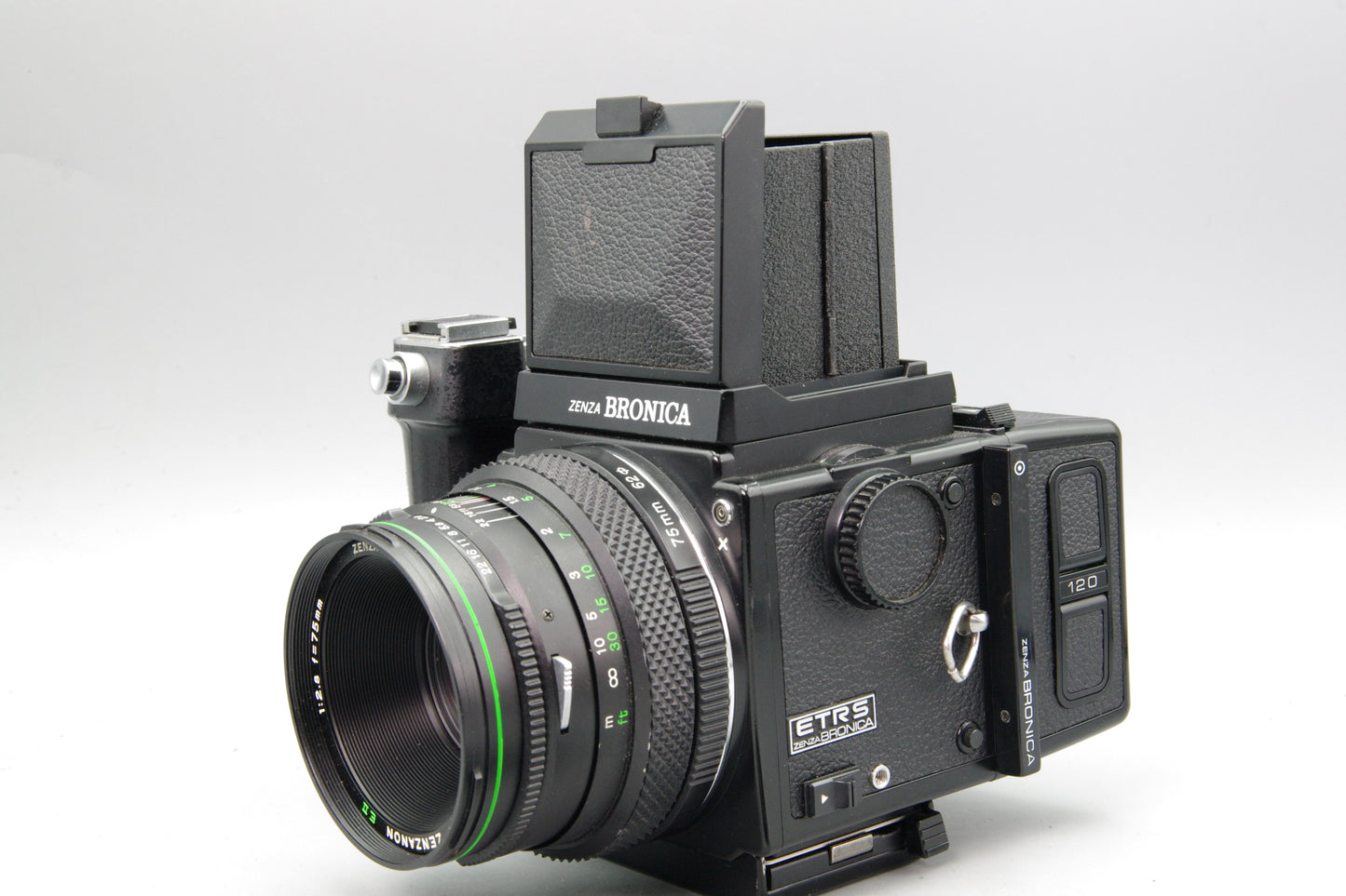 Bronica ETRS Camera with 75mm f/2.8 EII Lens, WLF and Pistol Grip
