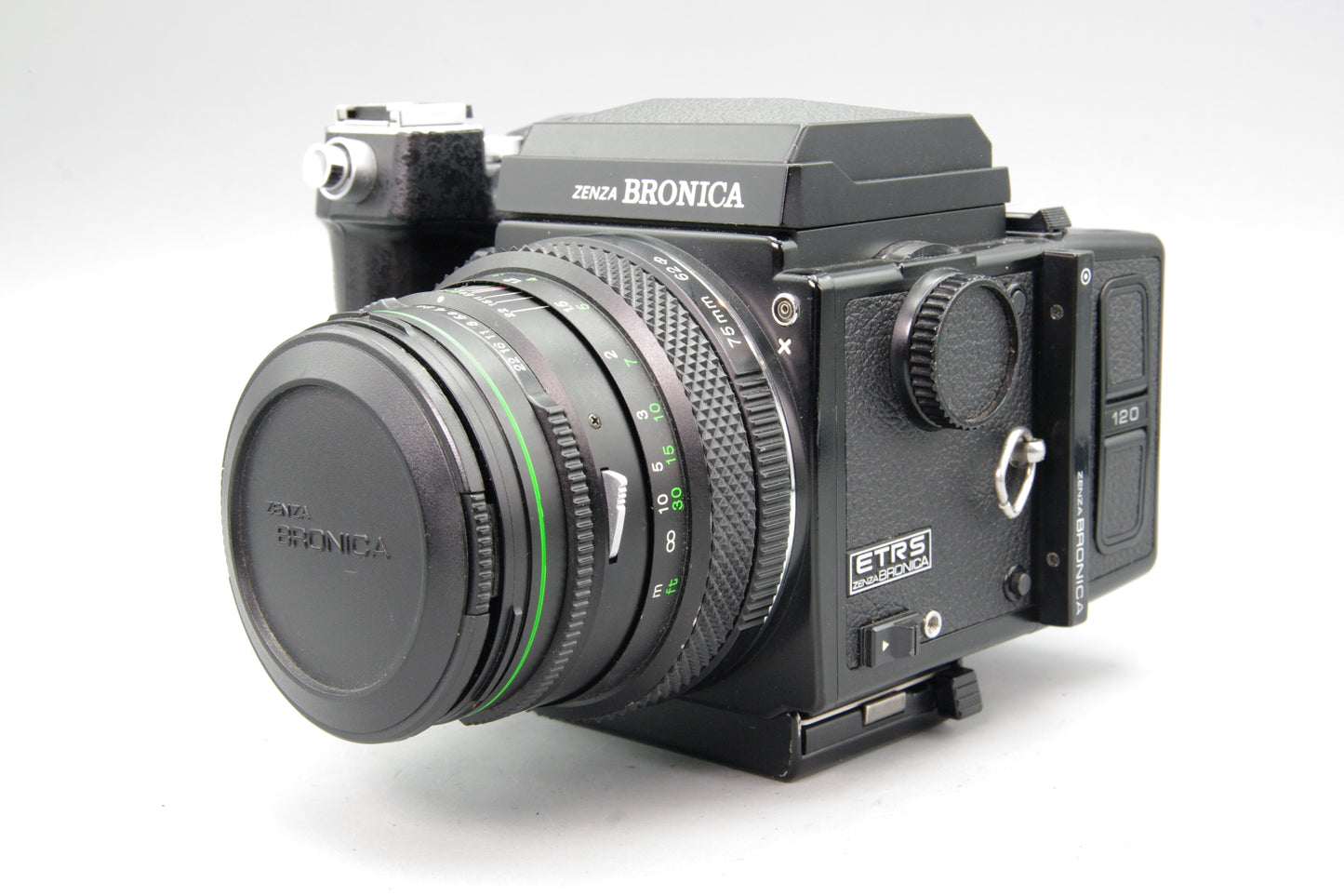 Bronica ETRS Camera with 75mm f/2.8 EII Lens, WLF and Pistol Grip