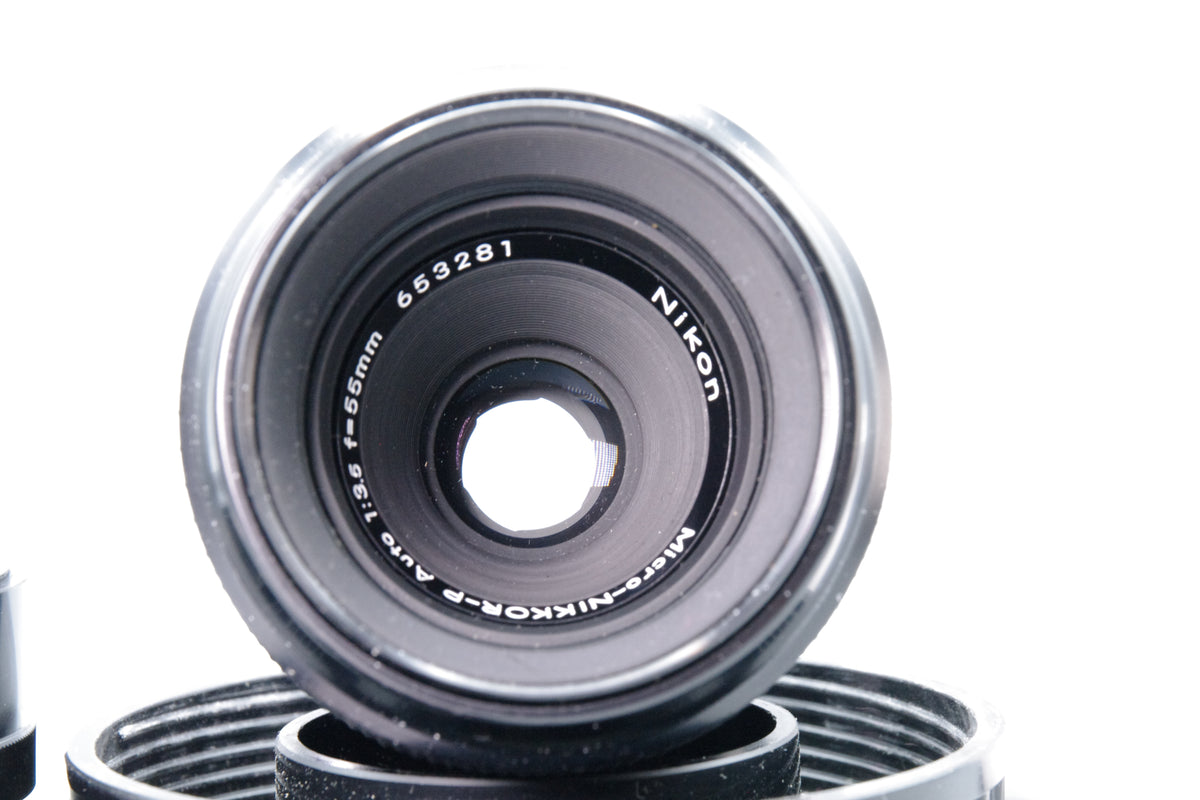 Nikon Micro-Nikkor-P Auto 55mm f3.5 Macro Lens M2 Extension Ring Case Tested Excellent