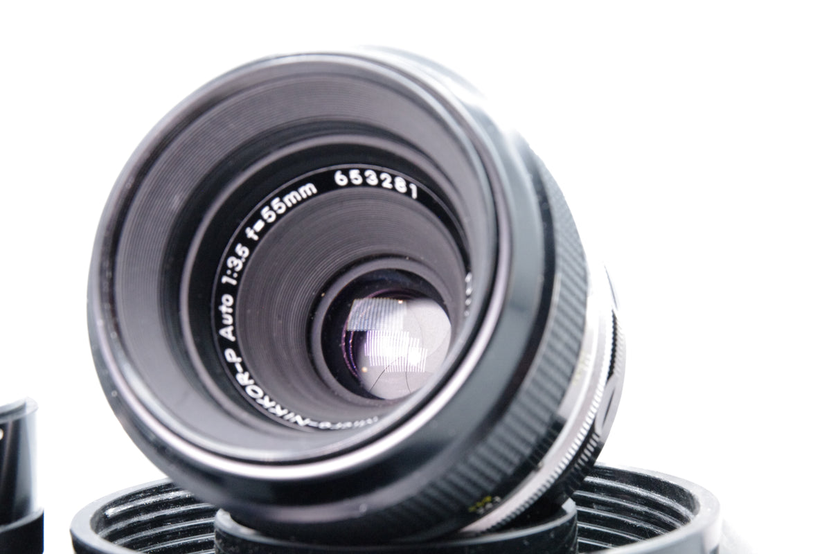 Nikon Micro-Nikkor-P Auto 55mm f3.5 Macro Lens M2 Extension Ring Case Tested Excellent
