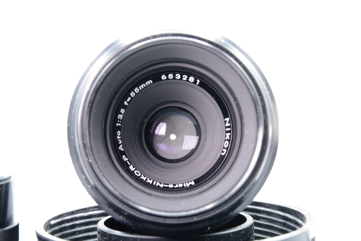 Nikon Micro-Nikkor-P Auto 55mm f3.5 Macro Lens M2 Extension Ring Case Tested Excellent