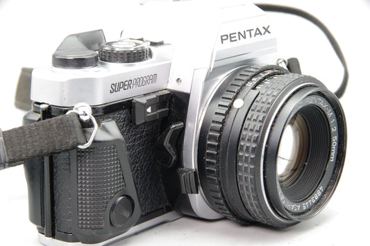 Pentax Super Program 35mm SLR with 50mm f/2 Lens + Batteries – Tested