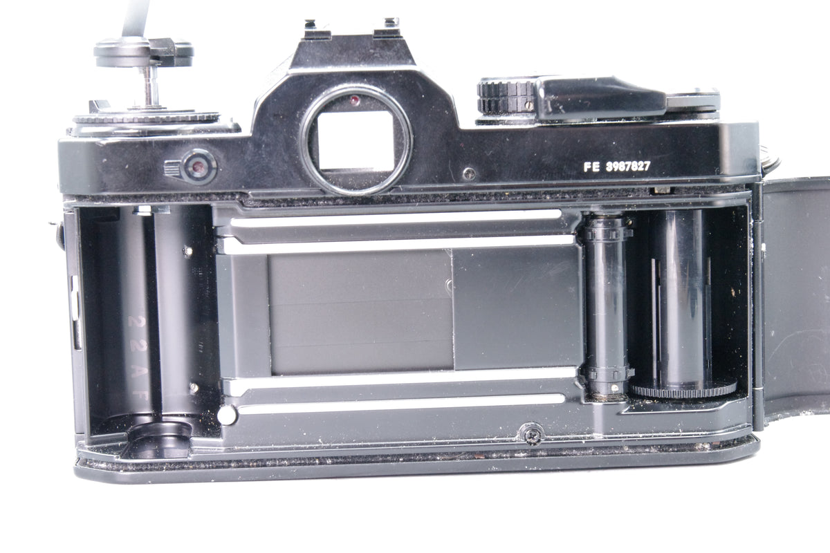 Black Nikon FE 35mm SLR Film Camera Body – Tested & Working + New Batteries