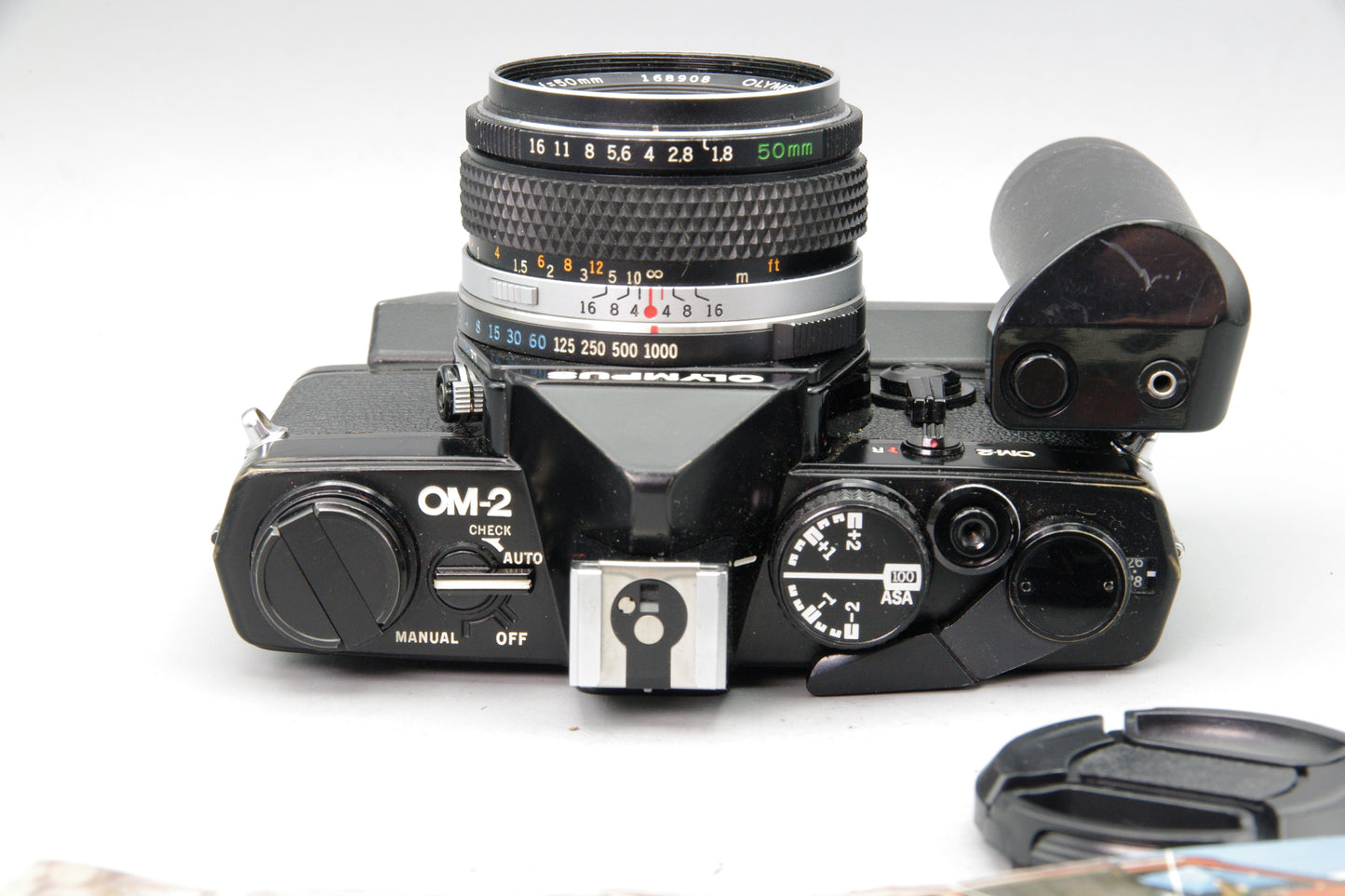 Black Olympus OM‑2 35mm SLR + Zuiko 50mm f/1.8 Lens & Winder 1