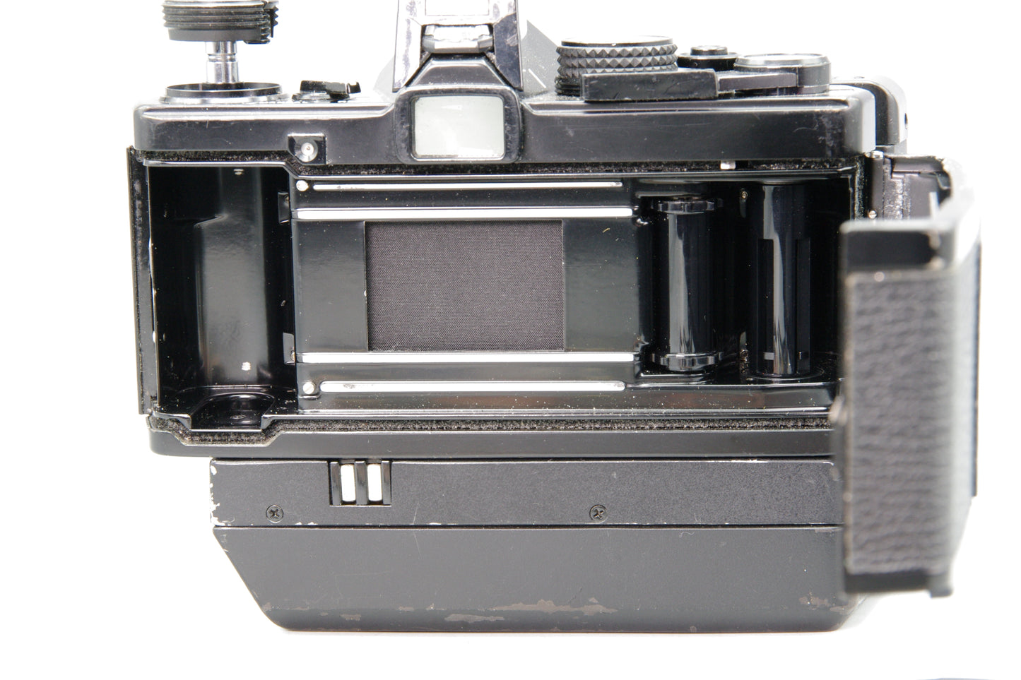 Black Olympus OM‑2 35mm SLR + Zuiko 50mm f/1.8 Lens & Winder 1