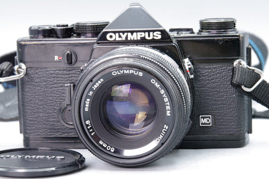 Olympus OM‑1N Black 35mm SLR Film Camera with Zuiko 50mm f/1.8 Lens – VGC