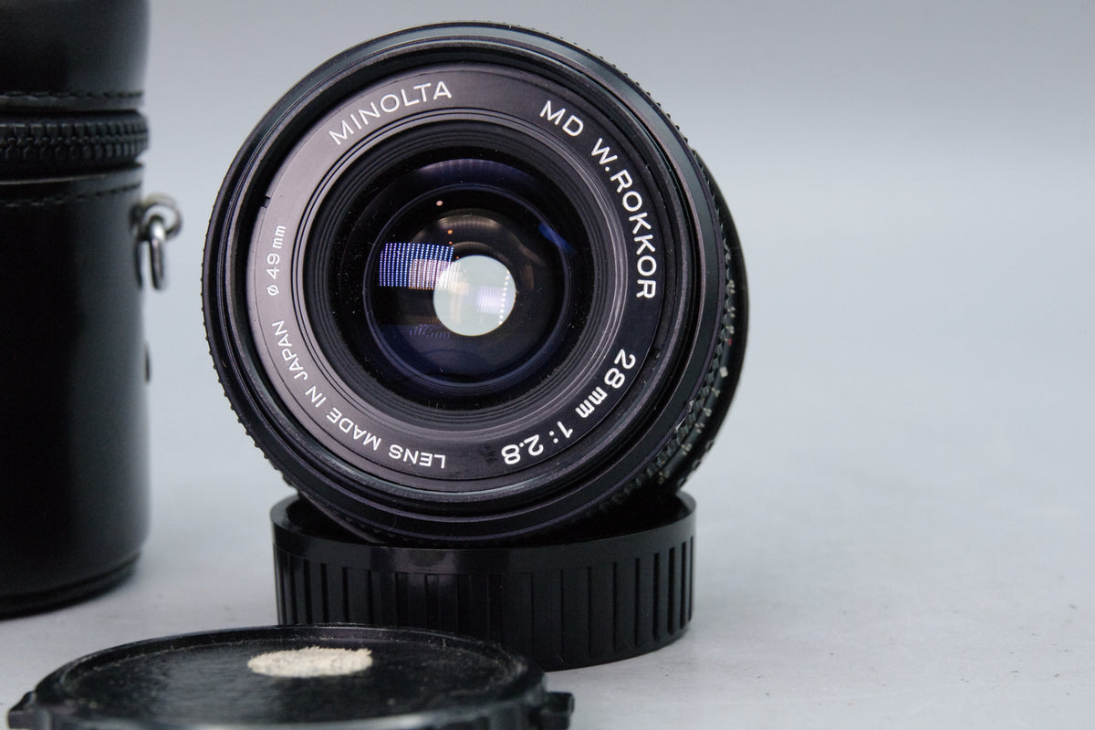 Minolta MD W.Rokkor 28mm f/2.8 Lens with Case – Excellent