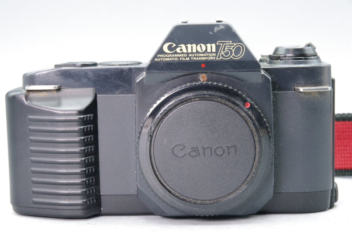 Canon T50 35mm SLR Film Camera Body Programmed Automation FD Mount Cap Strap Tested