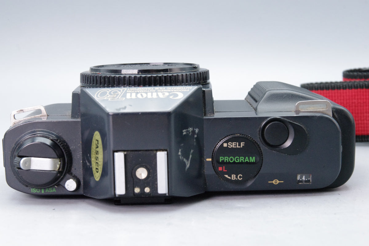 Canon T50 35mm SLR Film Camera Body Programmed Automation FD Mount Cap Strap Tested