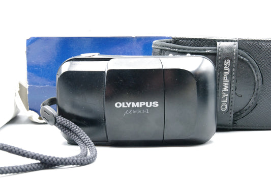 Olympus mju I 35mm Point and Shoot Film Camera Black 35mm f3.5 Lens Boxed
