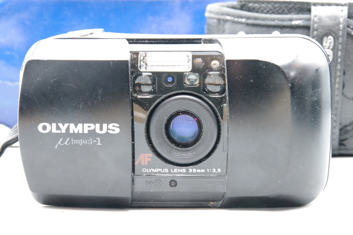 Olympus mju I 35mm Point and Shoot Film Camera Black 35mm f3.5 Lens Boxed