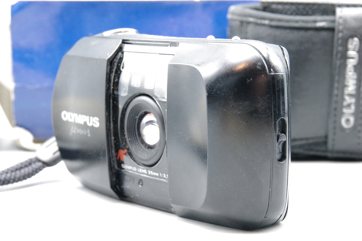 Olympus mju I 35mm Point and Shoot Film Camera Black 35mm f3.5 Lens Boxed