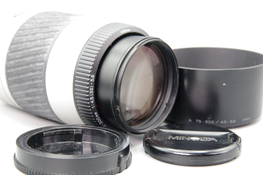 Minolta 75–300mm AF Zoom A‑Mount Lens with Hood – Very Good Condition