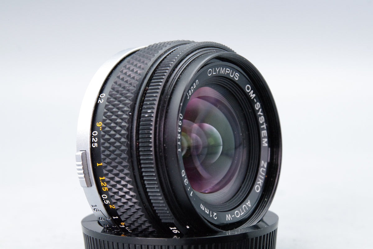 Olympus OM Zuiko MC Auto‑W 21mm f/3.5 Lens – With Caps – Excellent