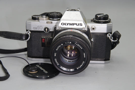 Olympus OM10 35mm SLR Camera with 50mm F/1.8 Lens+ Batteries - VGC
