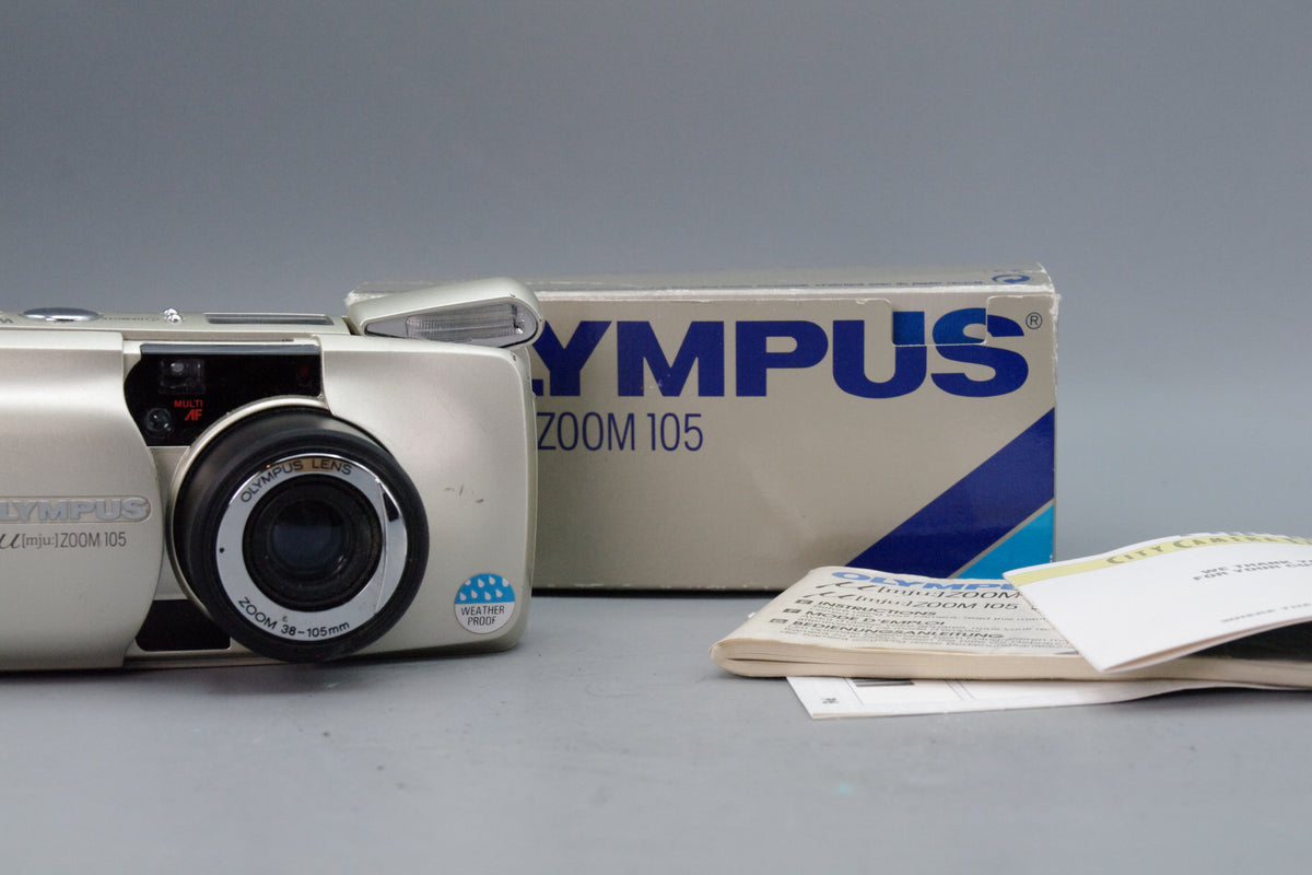 Olympus Mju Zoom 105 35mm Film Camera – Boxed – Tested & Working – Excellent