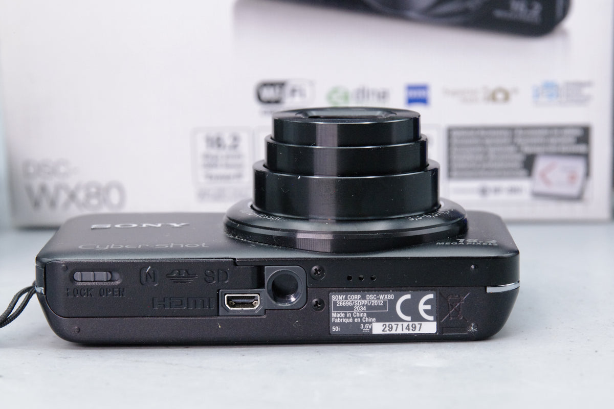 Sony Cyber-shot DSC-WX80 16.2MP Digital Camera Black Boxed Charger Case Tested