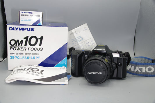 Boxed Olympus OM101 Power Focus 35mm Cameras - Excellent