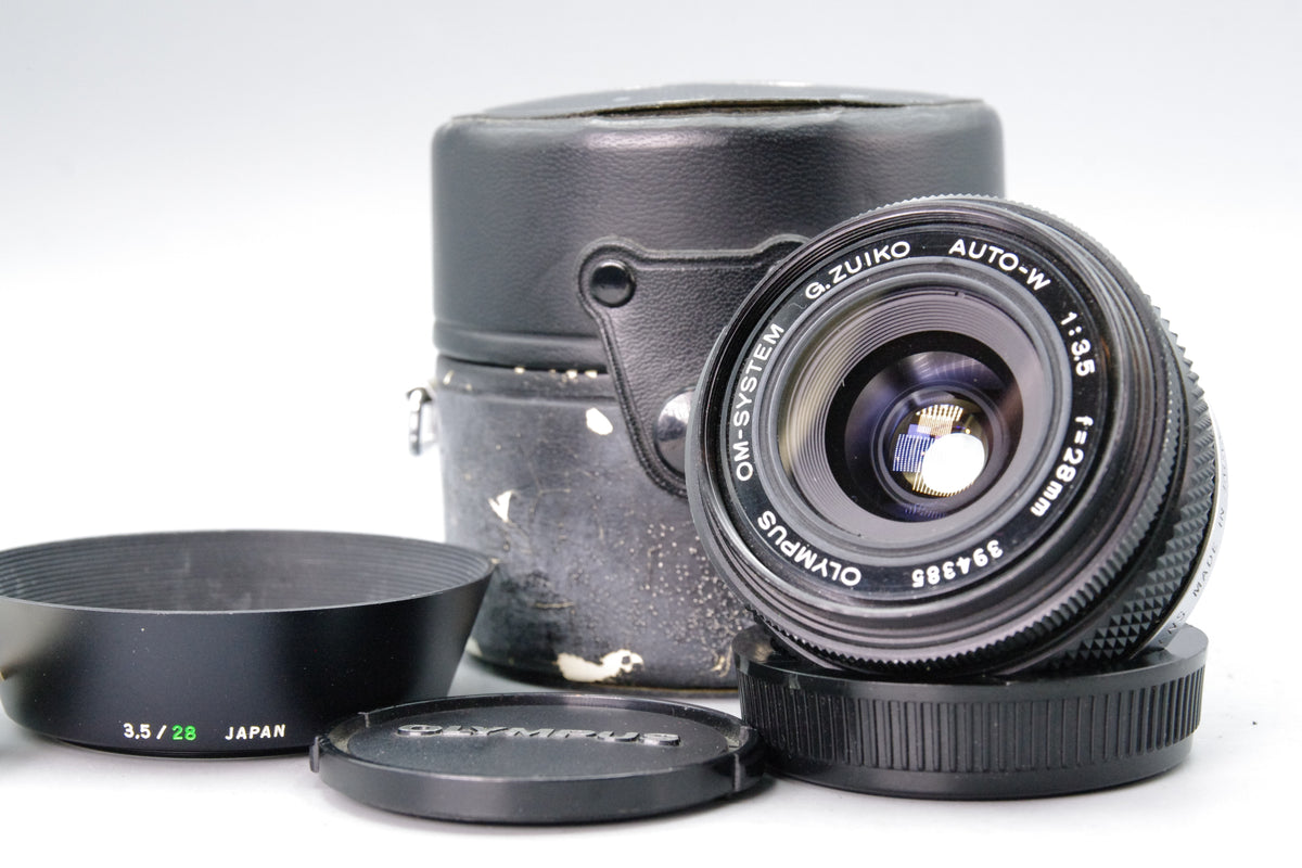 Olympus OM G.Zuiko Auto-W 28mm f3.5 Wide Angle Prime Lens Excellent Case&Hood