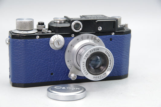 Canon IIB Rangefinder with 5cm F3.5 Serenar Lens – Black Body with Blue cover
