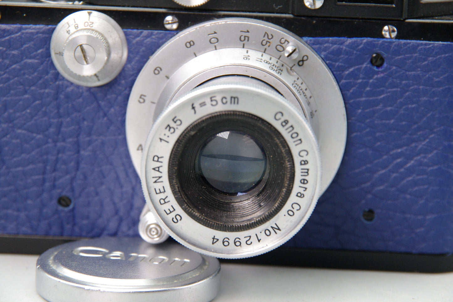 Canon IIB Rangefinder with 5cm F3.5 Serenar Lens – Black Body with Blue cover