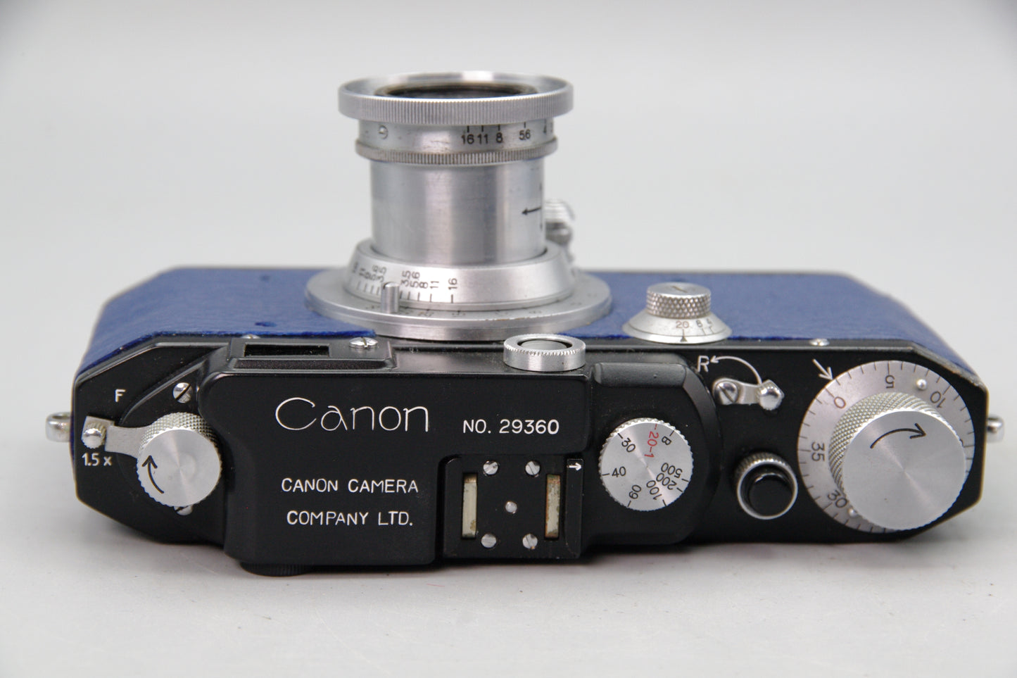 Canon IIB Rangefinder with 5cm F3.5 Serenar Lens – Black Body with Blue cover