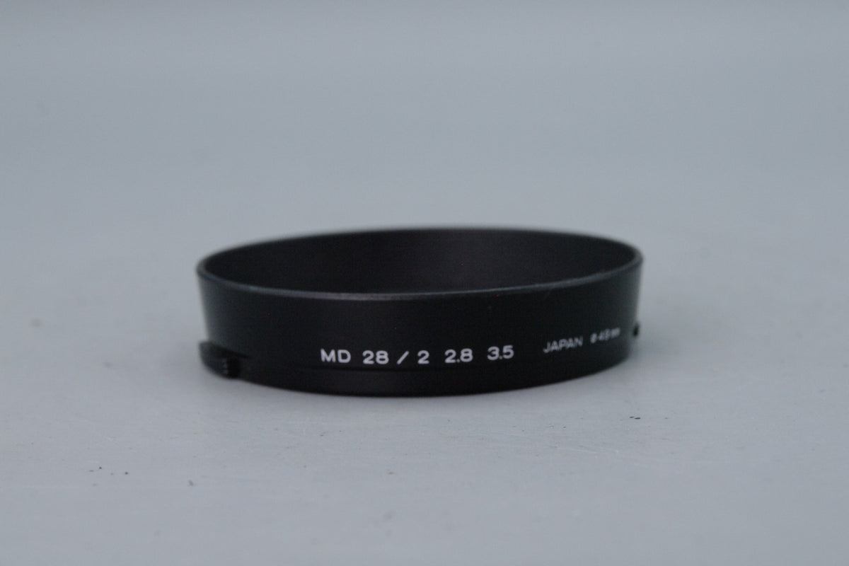 Minolta MD 28mm f2 f2.8 f3.5 Clip-On Metal Lens Hood 49mm JAPAN