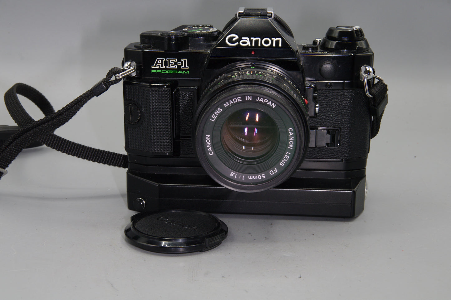 Canon AE-1 Program + FD 50mm f/1.8 Lens  Black with Winder - Excellent
