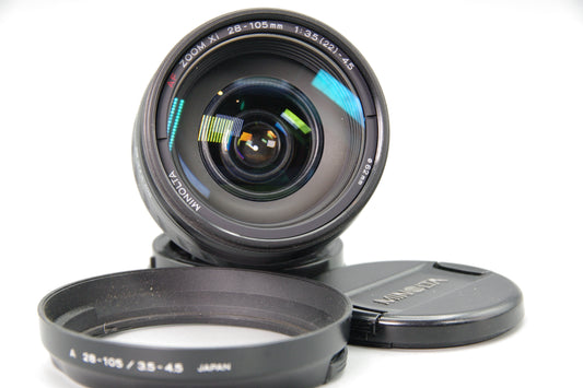Minolta Zoom Xi 28‑105mm f3.5‑4.5 Autofocus A Mount Lens with Caps/Hood