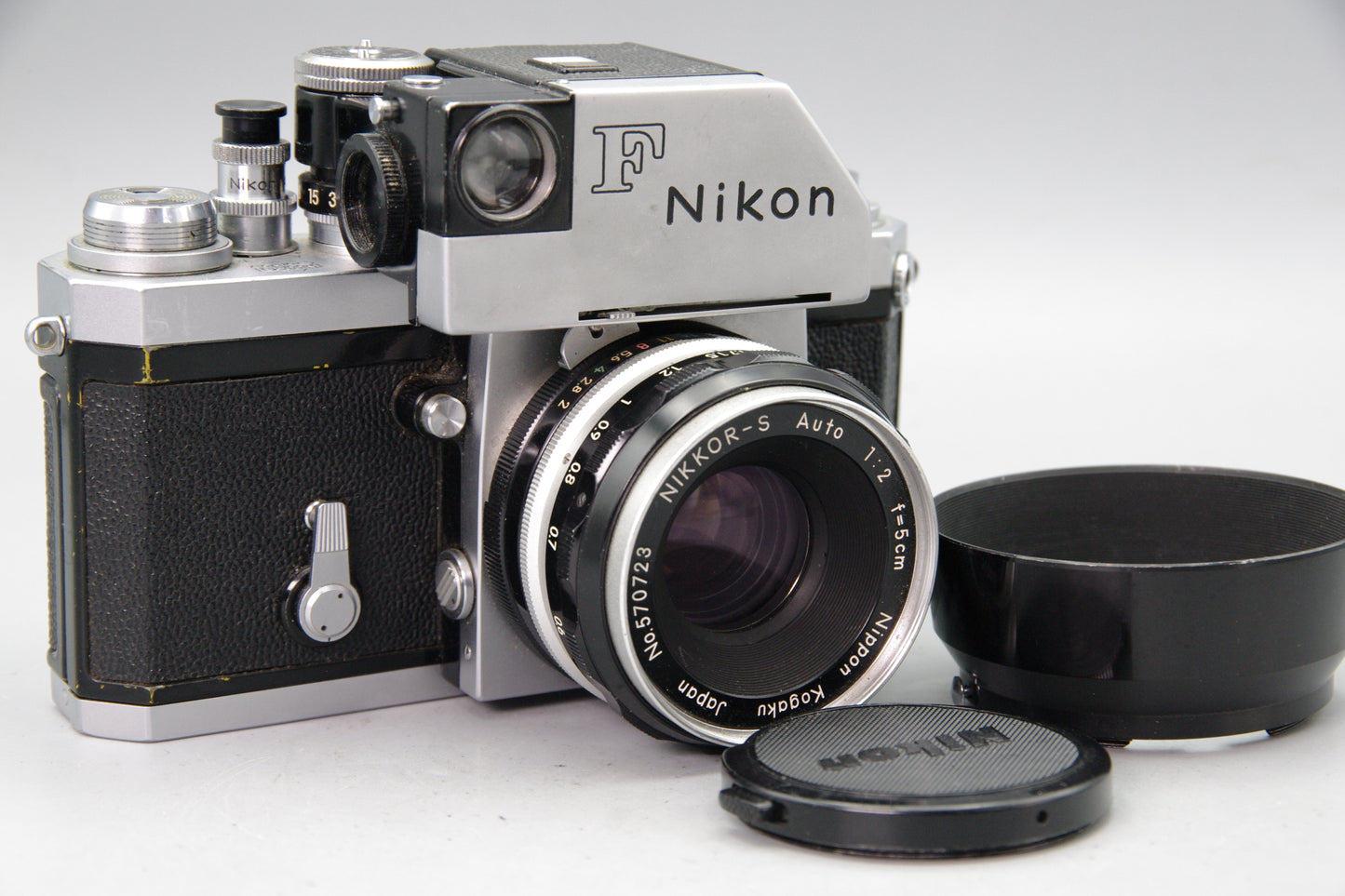 Nikon F Photomic 35mm SLR with Nikkor‑S 5cm f2 Lens and Hood